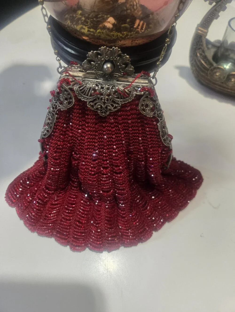 Vintage Red Beaded Purse. Excellent Condition. All Parts Work. No Rips Or Tears!